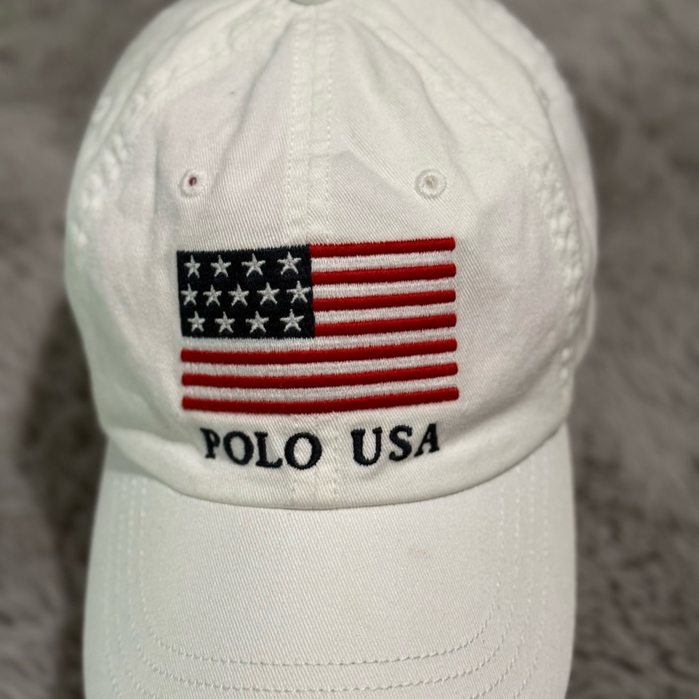 Polo USA White Cap with American Flag